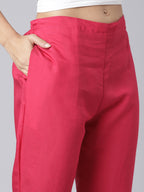 Pink Floral Embroidered Kurta Set with Gold Threadwork and Organza Dupatta