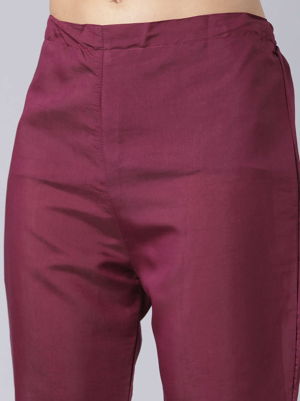 Wine-Colored Kurta Set with Silver Floral Embroidery and Organza Dupatta