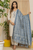 Royal Indigo Embroidered Kurta Set – Silk Dupatta & Elegant Bottoms