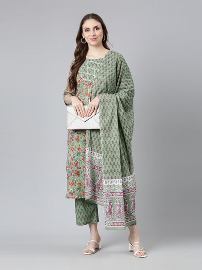 Front view of Samhitas Mint Green Kurti Set For Women