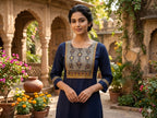 Women’s Navy Blue Printed Kurta Pant Set with Dupatta