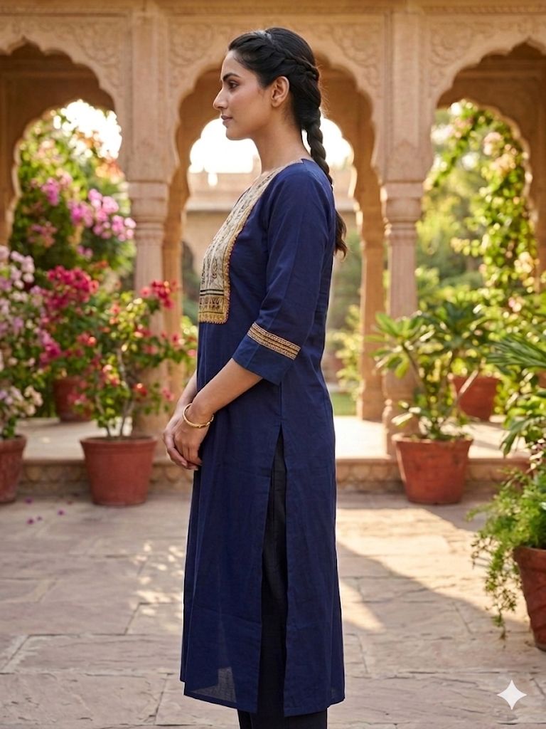 Women’s Navy Blue Printed Kurta Pant Set with Dupatta