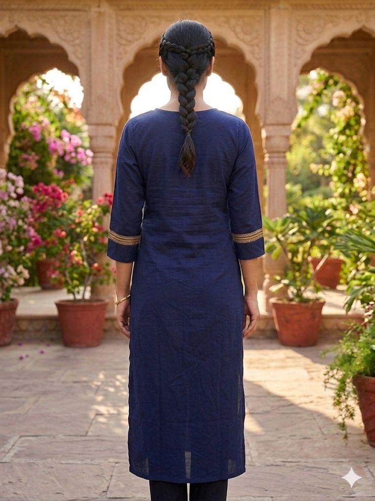 Women’s Navy Blue Printed Kurta Pant Set with Dupatta