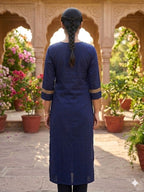 Women’s Navy Blue Printed Kurta Pant Set with Dupatta