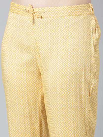 Bottom image of Yellow Printed Kurti sets for women from samhitas