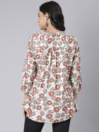 Women's Beige & Rust Floral Print A-Line Short Kurti