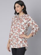 Women's Beige & Rust Floral Print A-Line Short Kurti