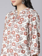 Women's Beige & Rust Floral Print A-Line Short Kurti