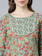 Closeup view of Samhitas Mint Green Kurti Set For Women