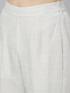 bottom pant image of Samhitas White Round Neck Loose Fit Kurta set for women