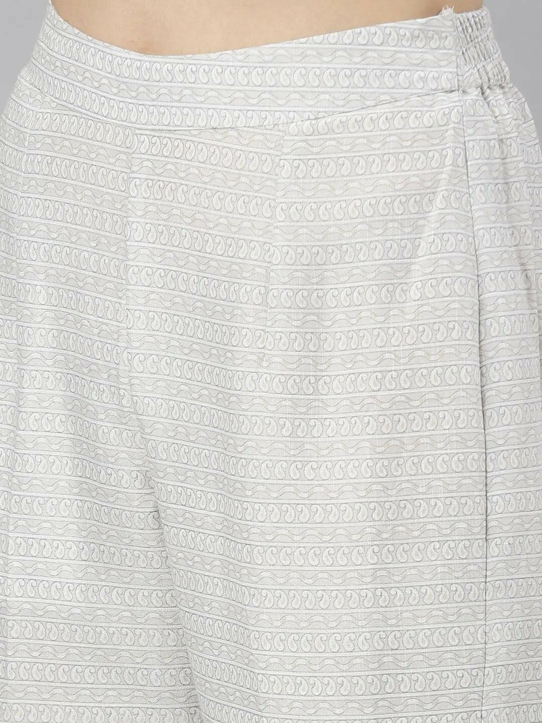 bottom pant image of Samhitas White Round Neck Loose Fit Kurta set for women