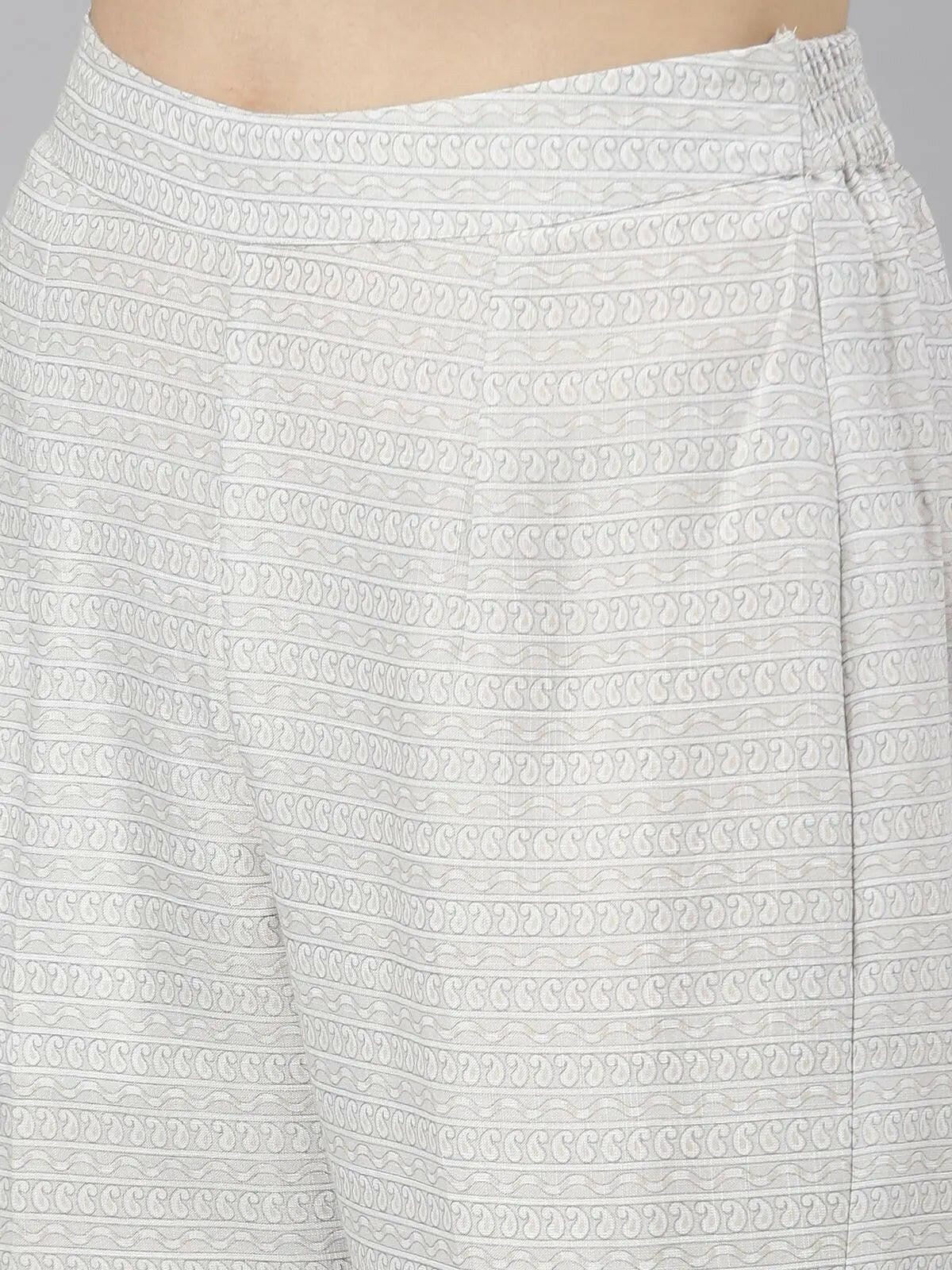 image of Samhitas White Round Neck Loose Fit Kurta set for women's bottom pant