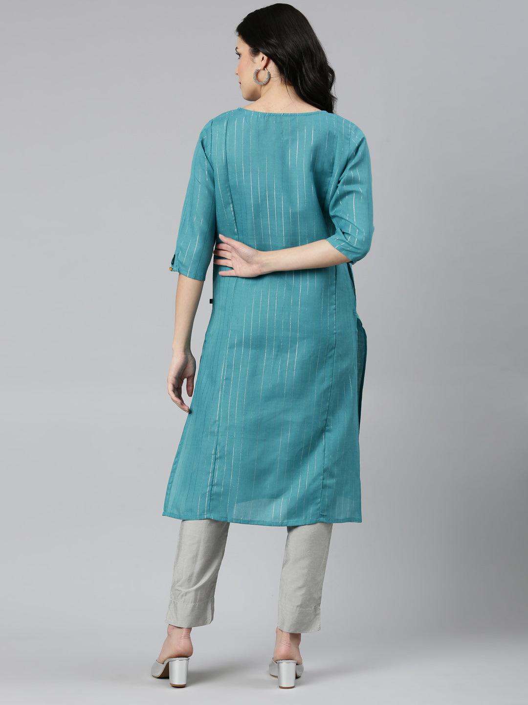backside view image of Samhitas blue chikankari kurta for women
