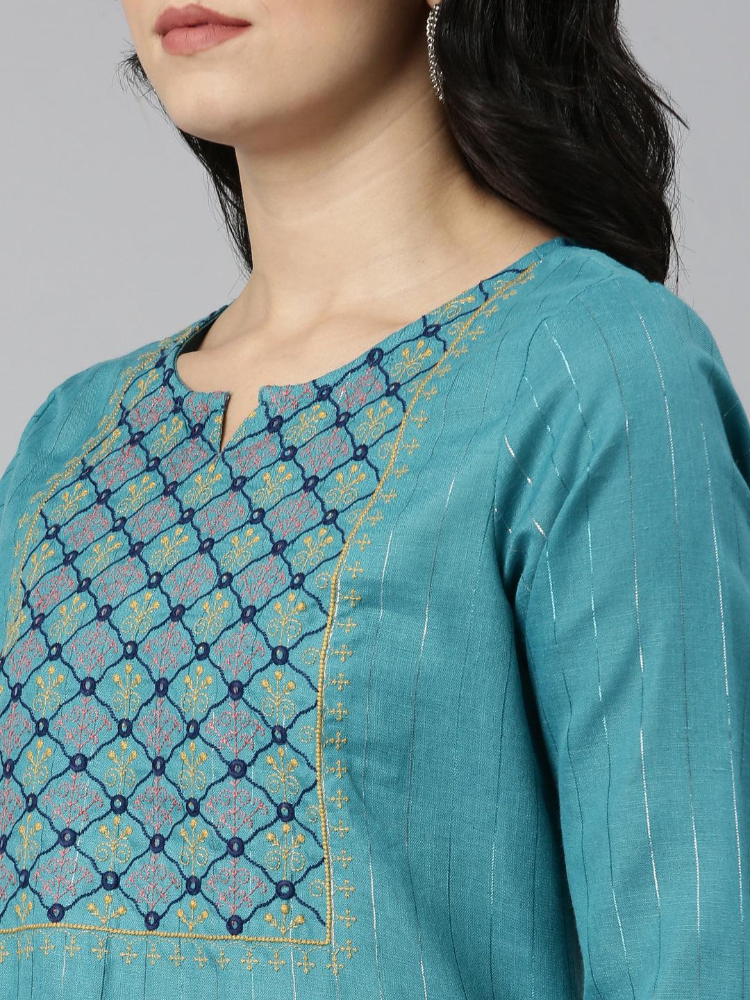 closeup image of Samhitas blue chikankari kurta for women