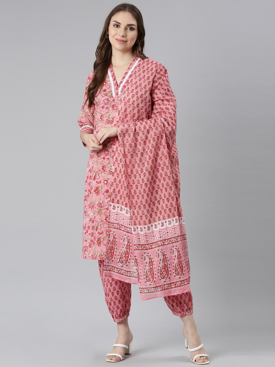 Rose Pink Pure Cotton Kurta set for women from samhitas apparel