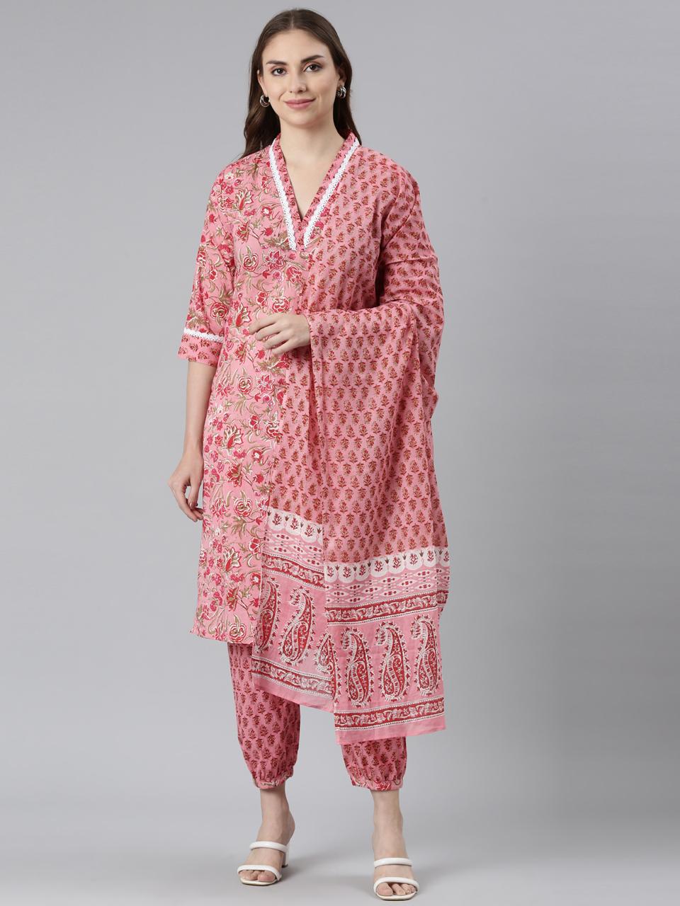 Rose Pink Pure Cotton Kurta set for women from samhitas apparel