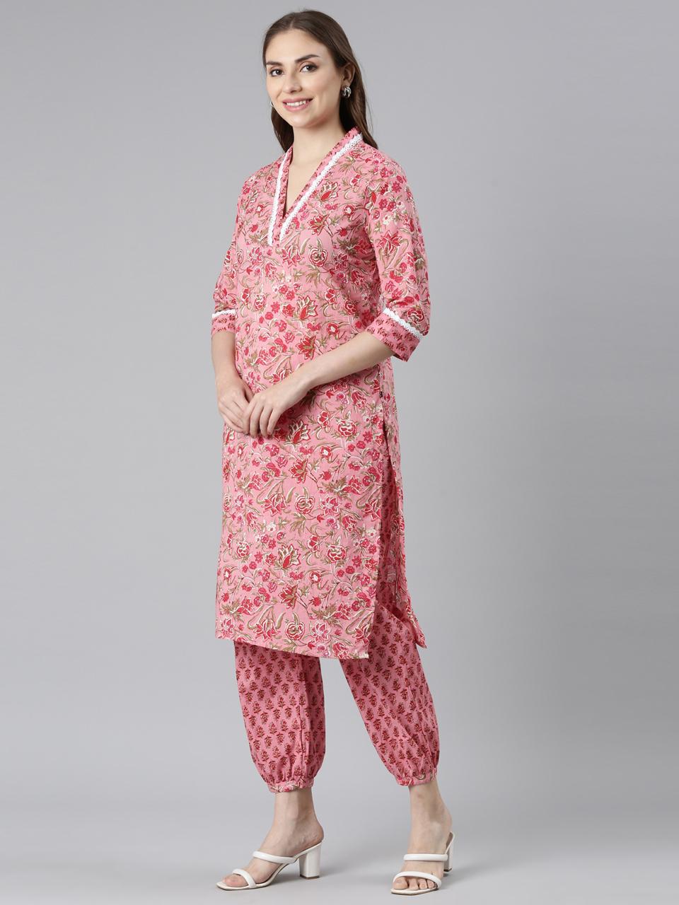 Rose Pink Pure Cotton Kurta set for women from samhitas apparel