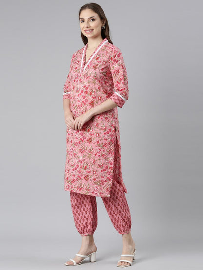 Rose Pink Pure Cotton Kurta set for women from samhitas apparel