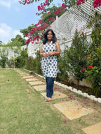 Pure Cotton Kurti with V-Neck & Elegant Lace Detailing