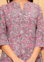 Mandarin Collar Lavender Floral Print Short Kurti