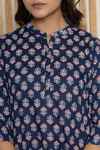 Mandarin Collar Indigo Color Short Straight Kurti