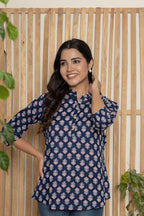 Mandarin Collar Indigo Color Short Straight Kurti