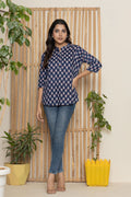 Mandarin Collar Indigo Color Short Straight Kurti
