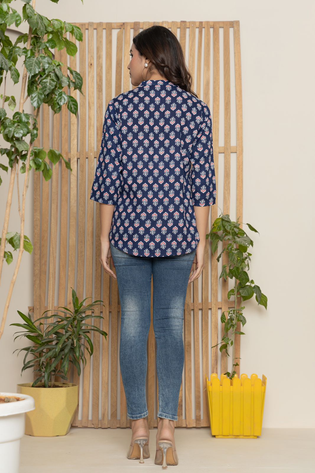 Mandarin Collar Indigo Color Short Straight Kurti