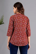 Mandarin Collar Cherry Red Color Short Straight kurti