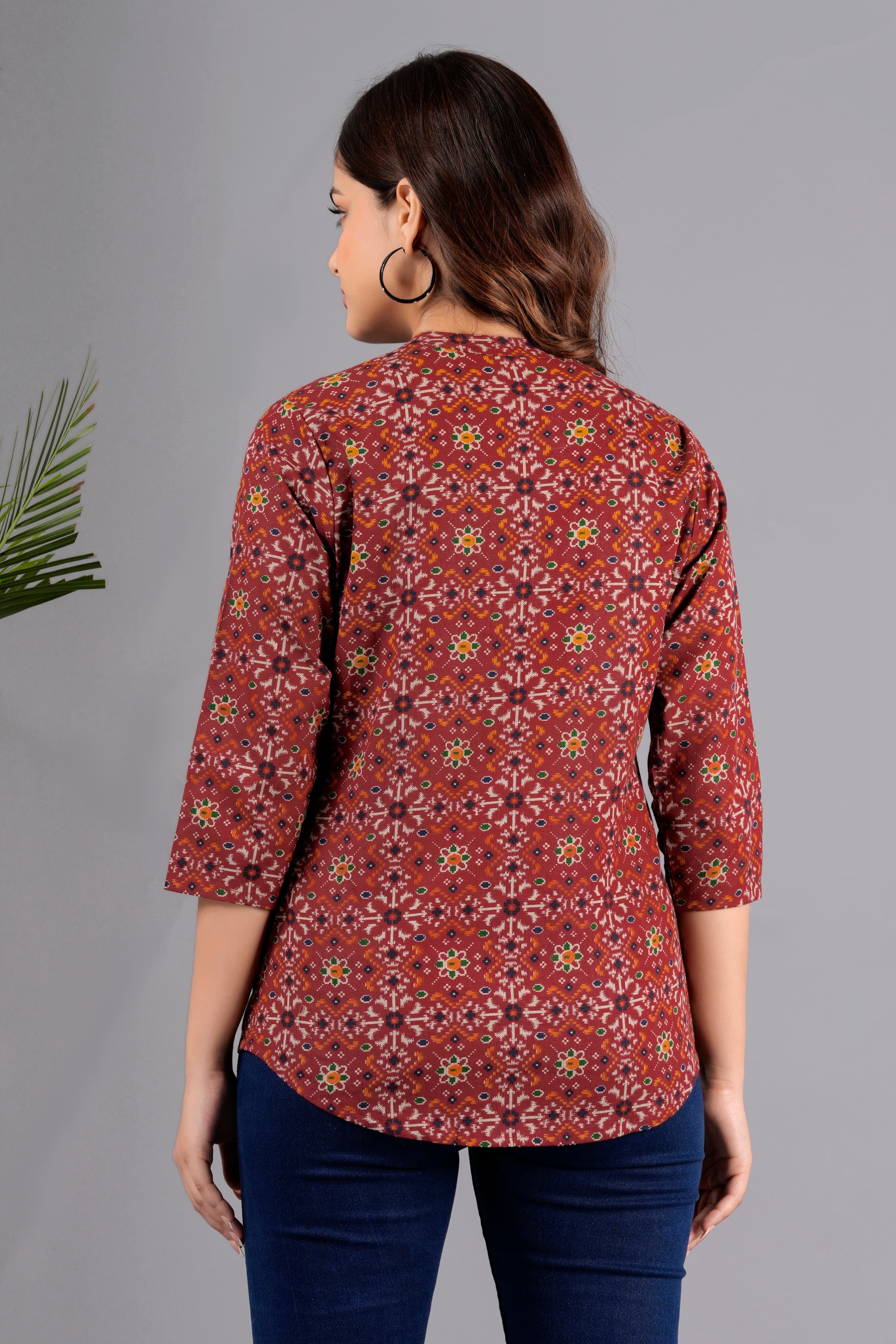 Mandarin Collar Cherry Red Color Short Straight kurti