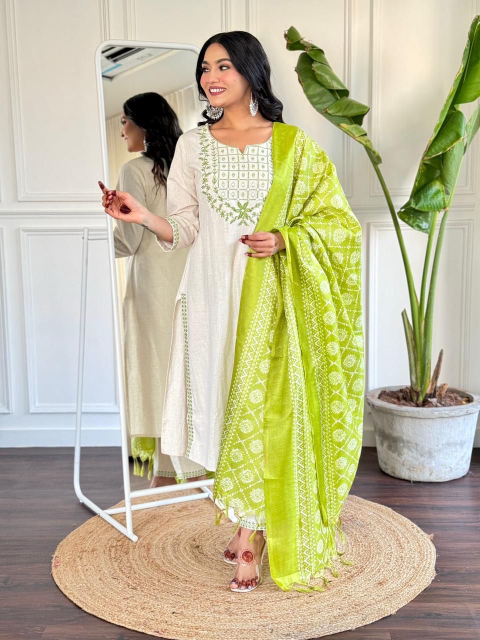 Beautiful Green Kurta Set with Silk Dupatta