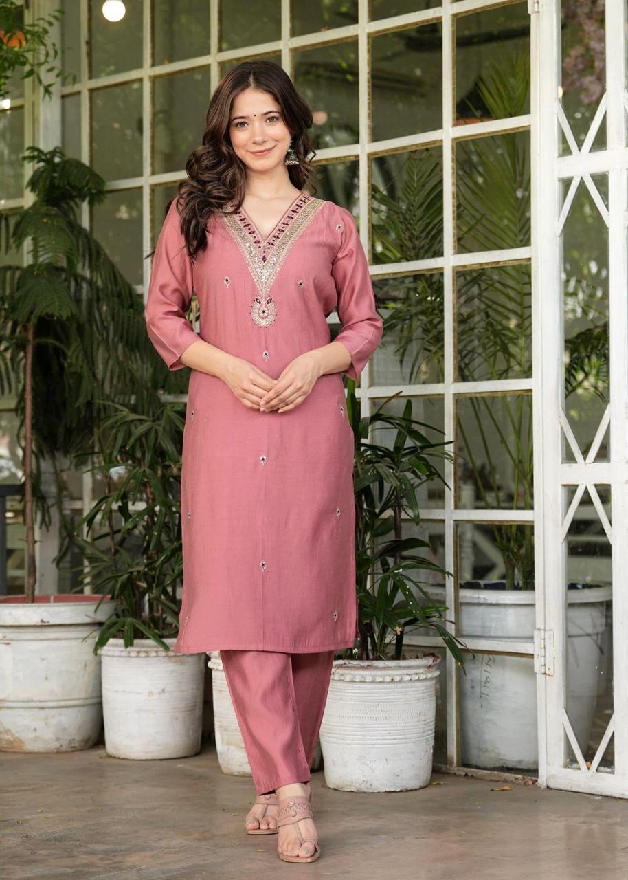 Elegant Solid Kurti Set with Floral Sequin Embroidery, Round Neck, and Printed Dupatta