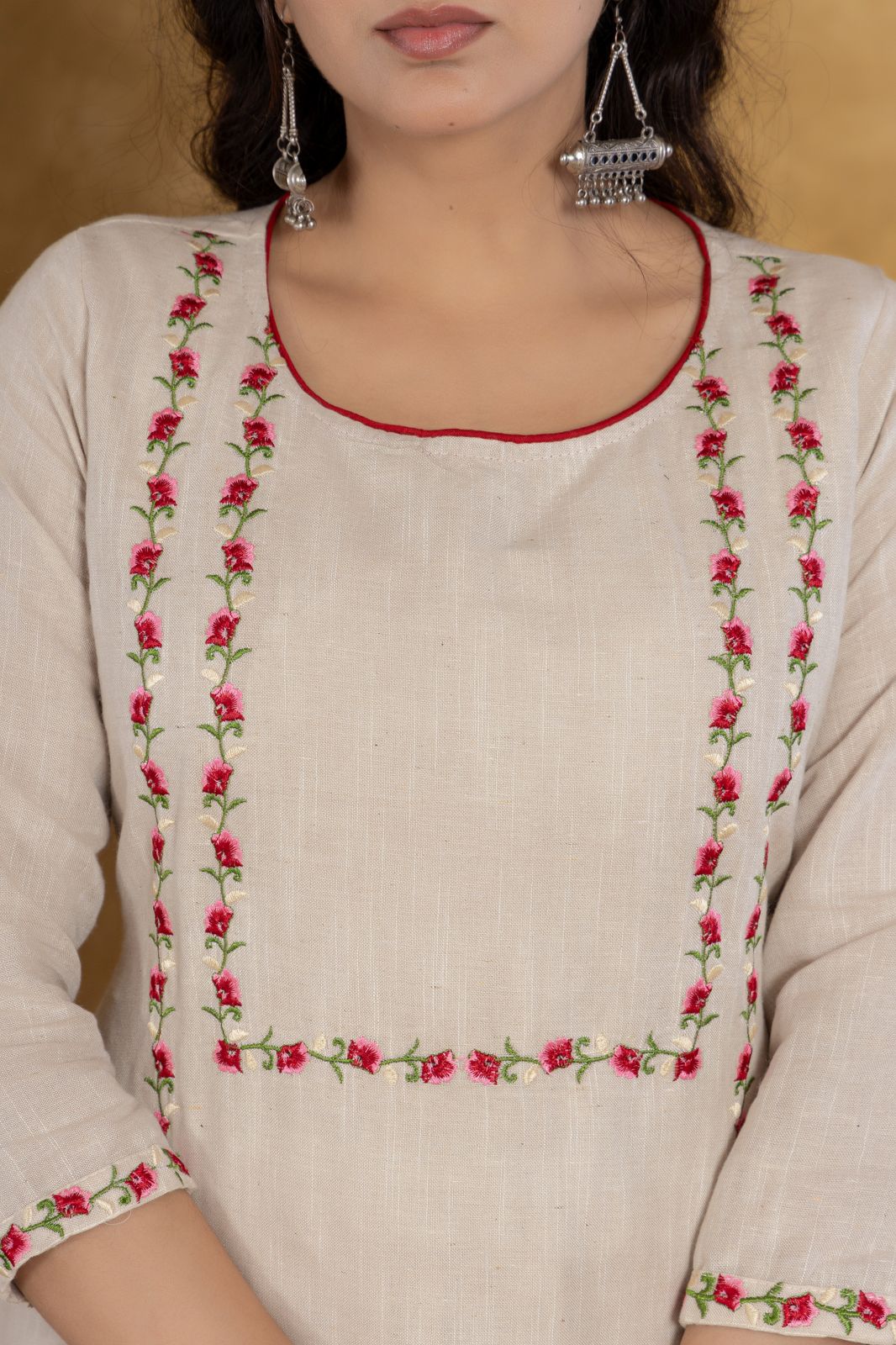 Cotton Flex Floral Embroidered Kurta Set with Printed Dupatta