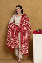 Cotton Flex Floral Embroidered Kurta Set with Printed Dupatta
