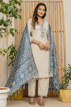 Royal Indigo Embroidered Kurta Set – Silk Dupatta & Elegant Bottoms