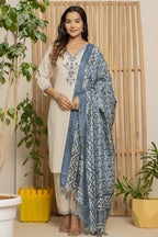 Royal Indigo Embroidered Kurta Set – Silk Dupatta & Elegant Bottoms