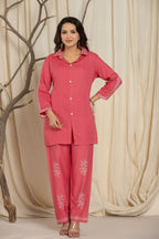 Casual Maroon Color Cotton Printed Cord Set