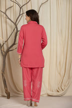 Casual Maroon Color Cotton Printed Cord Set