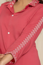 Casual Maroon Color Cotton Printed Cord Set