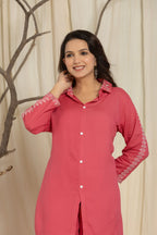 Casual Maroon Color Cotton Printed Cord Set