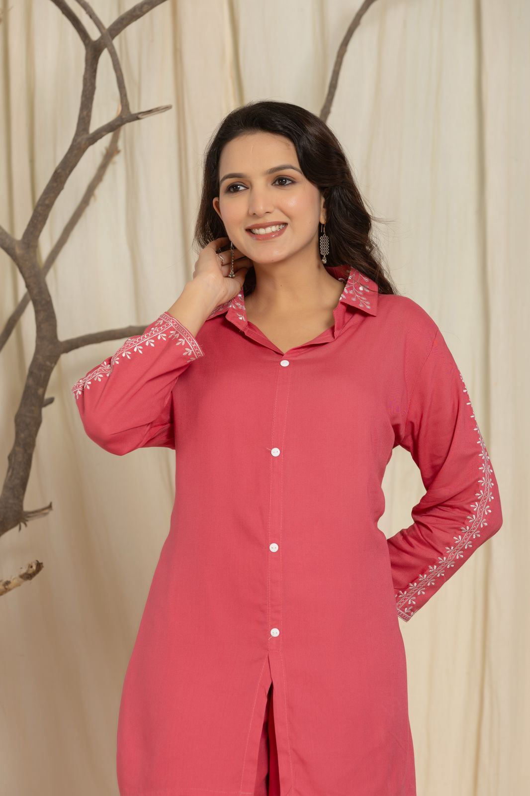 Casual Maroon Color Cotton Printed Cord Set