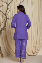Casual Violet Color Printed Cotton Cord Set