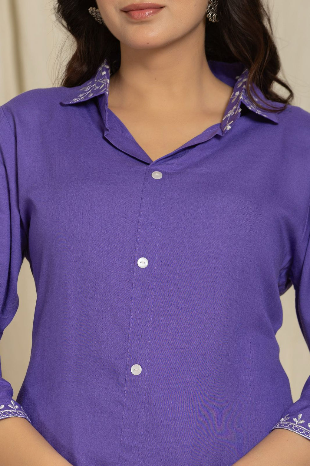 Casual Violet Color Printed Cotton Cord Set