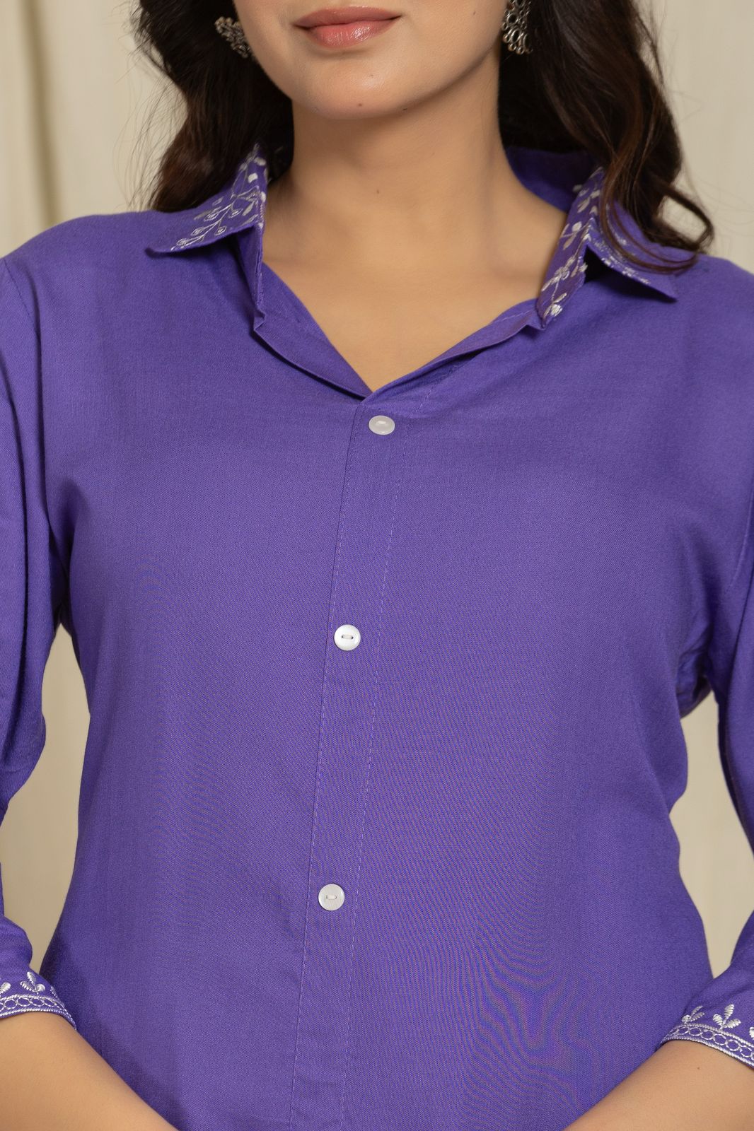 Casual Violet Color Printed Cotton Cord Set