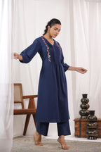 Beautiful Pure Cotton Fabric Pleated Pattern Kurta With Heavy embroidered panels Work