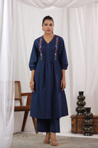 Beautiful Pure Cotton Fabric Pleated Pattern Kurta With Heavy embroidered panels Work