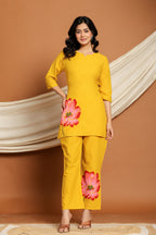 Yellow Bloom Grace Co-ord Set with hand-painted floral motifs