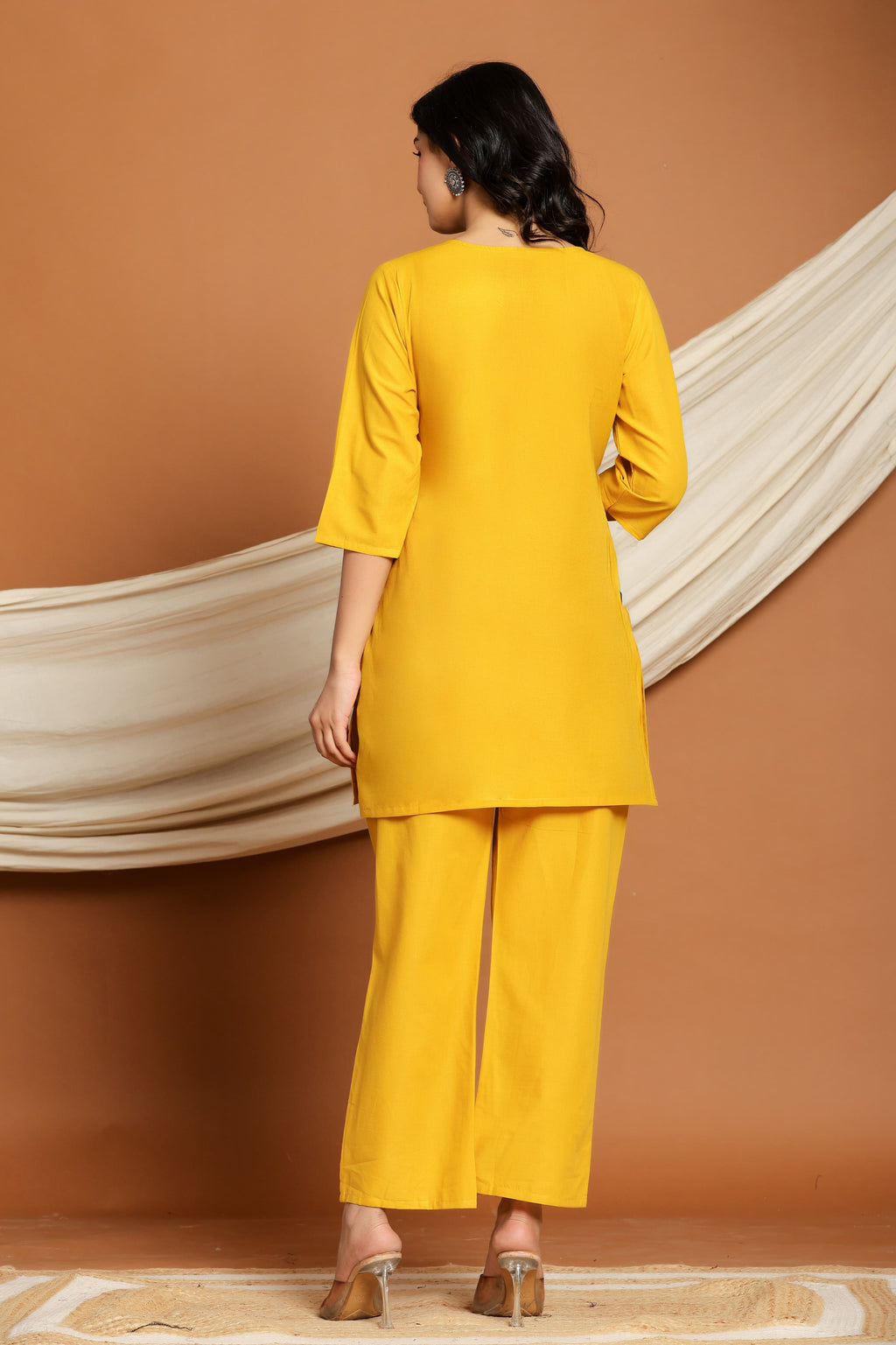 Yellow Bloom Grace Co-ord Set with hand-painted floral motifs