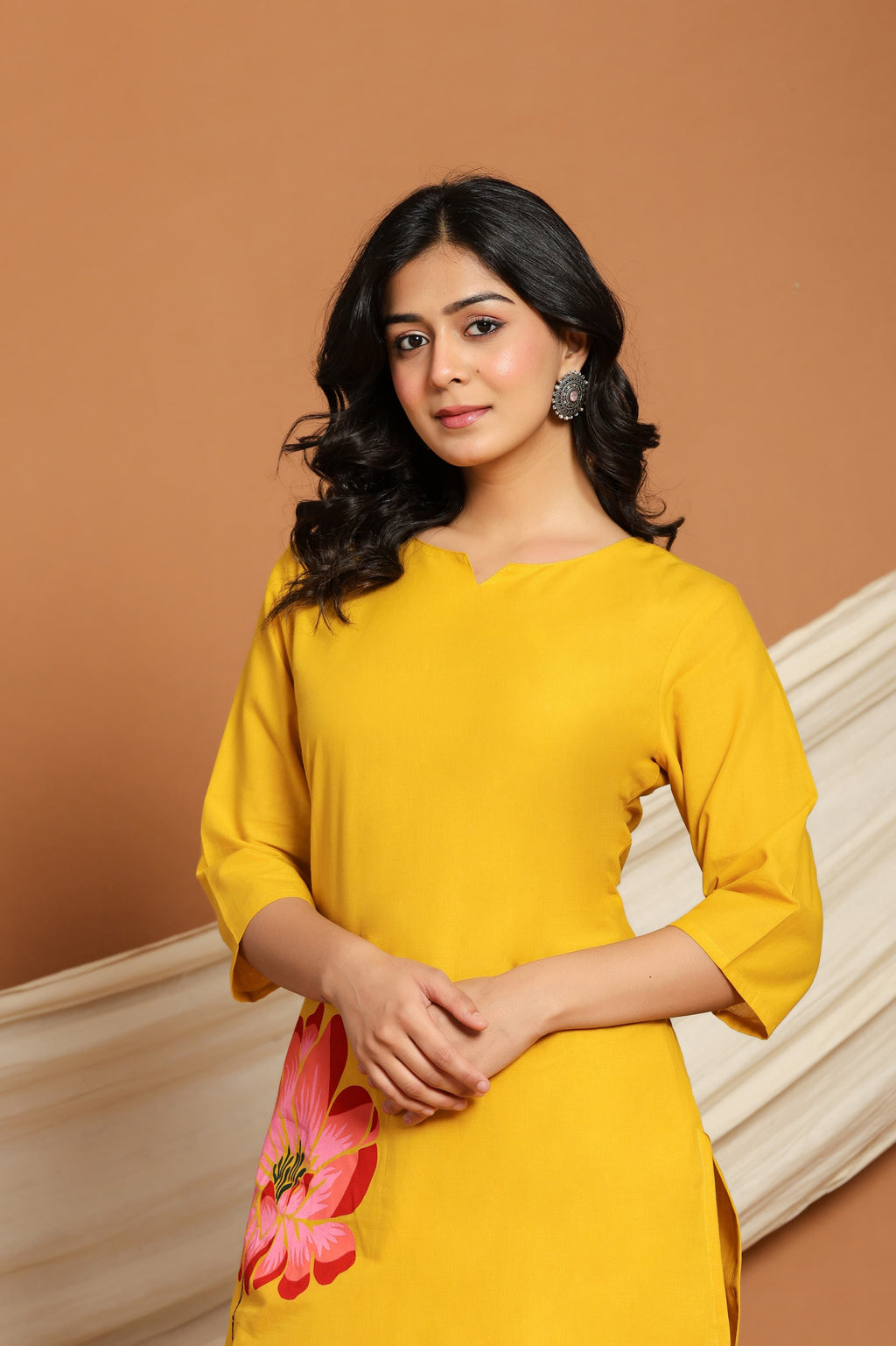 Yellow Bloom Grace Co-ord Set with hand-painted floral motifs