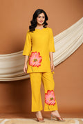 Yellow Bloom Grace Co-ord Set with hand-painted floral motifs